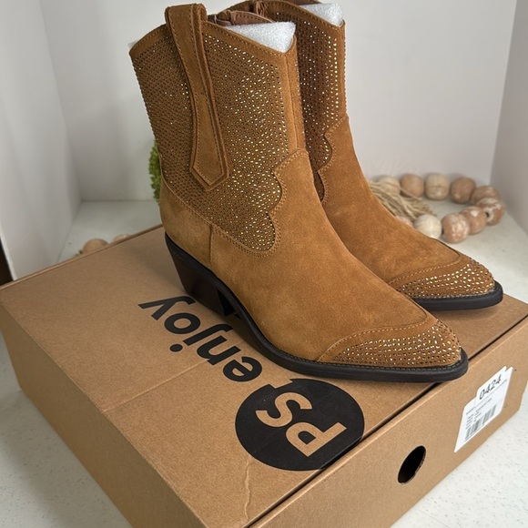 POELMAN Camel Suede Embellished Western Booties Sz Euro/38-7.5 - Picture 14 of 14